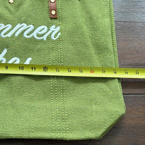 Green Fringed Tote Bag with Brown Handles - Picture 2 of 6